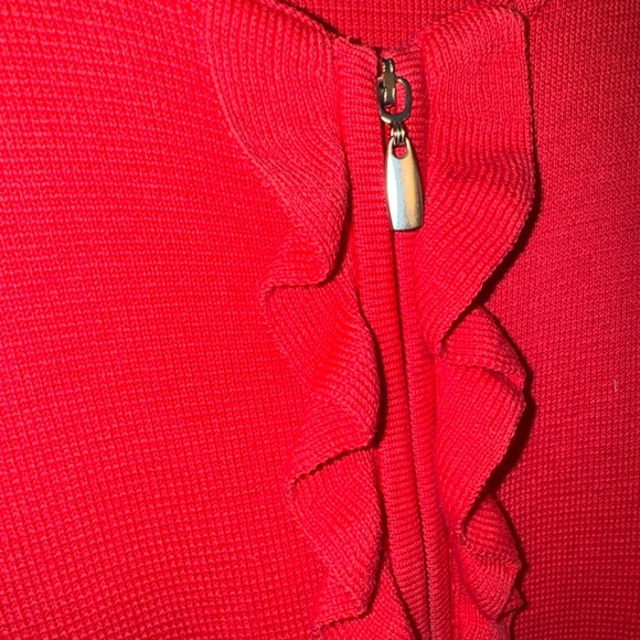 Talbots Hibiscus Pink Cotton Blend Ruffle Front Zip Up Cardigan Sweater Womens L - Picture 4 of 7